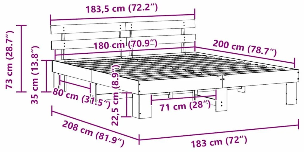 Ágykeret fejtámlával Fehér 180 x 200 cm