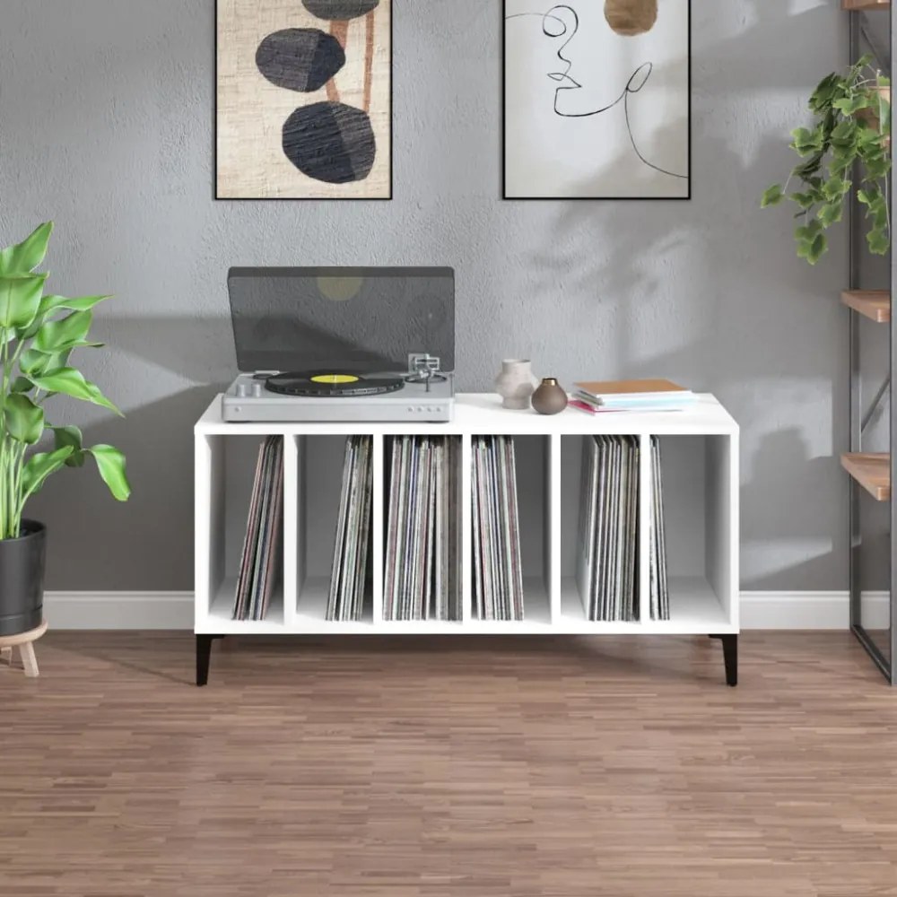 fehér szerelt fa hanglemezszekrény 100 x 38 x 48 cm