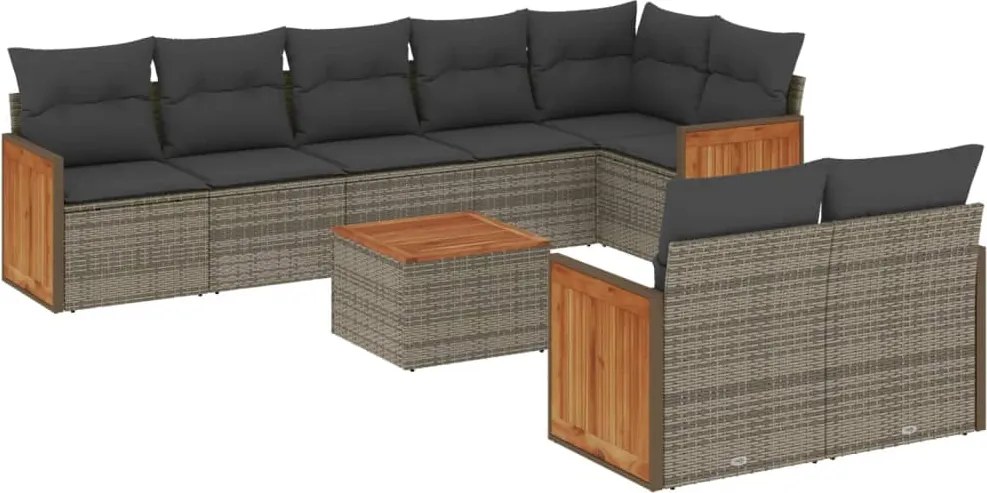 vidaXL 9 részes szürke polyrattan kerti ülőgarnitúra párnákkal