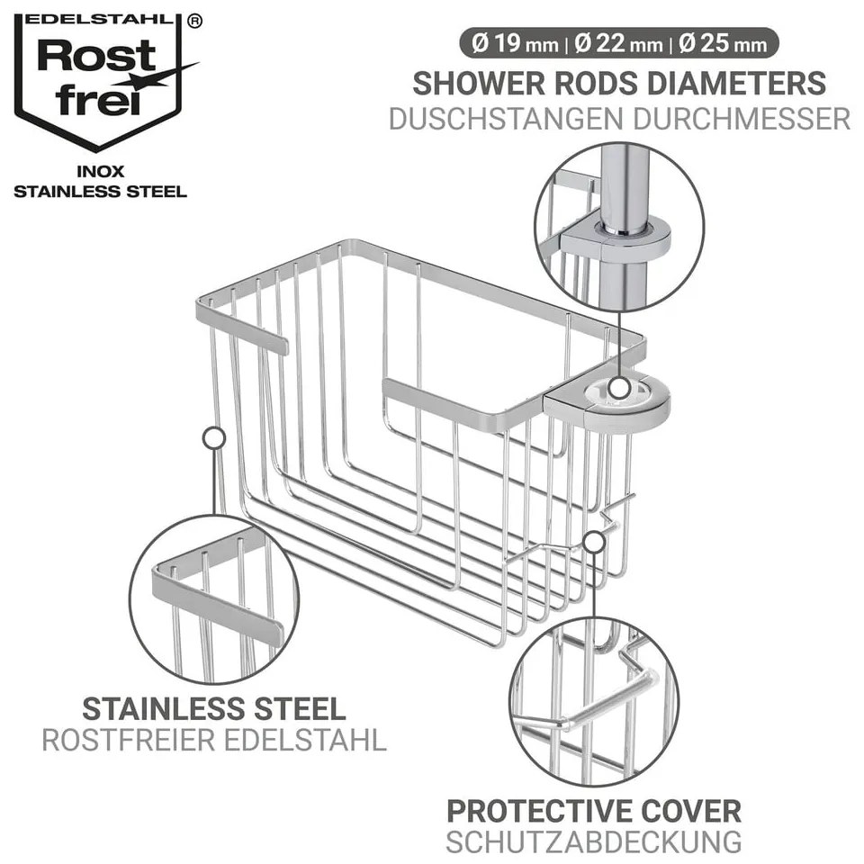 Fényes ezüstszínű öntapadós rozsdamentes acél fürdőszobai polc Valognes – Wenko