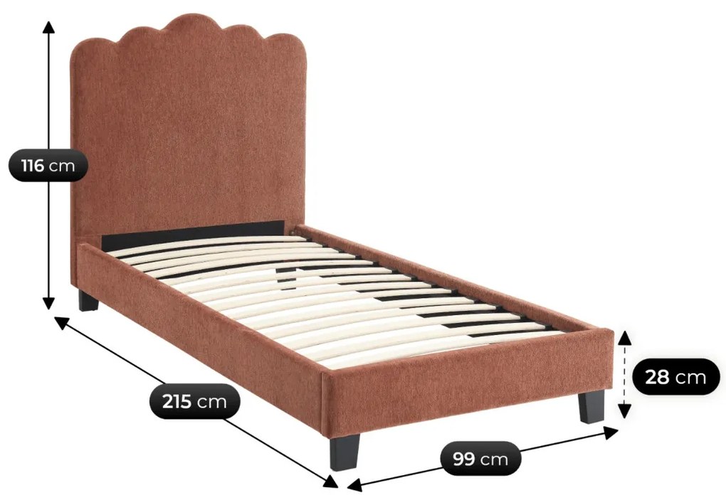 Rozsdabarna Szövet Kárpitozott Ágy 90x200 CRATER