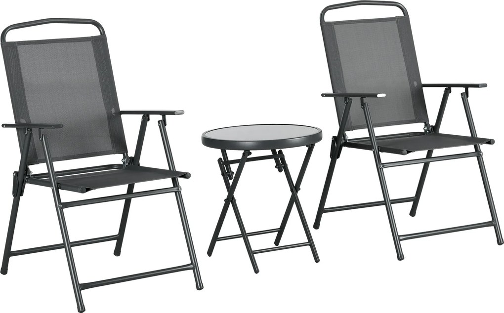 Outsunny 3 részes bistró szett fémből, időjárásálló kertibútor szett, összecsukható üveg asztallal, kerti székek, kültéri erkély bútor szett, ülőgarni