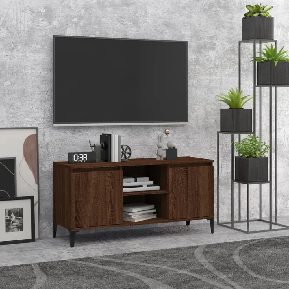 barna tölgyszínű TV-szekrény fémlábakkal 103,5 x 35 x 50 cm