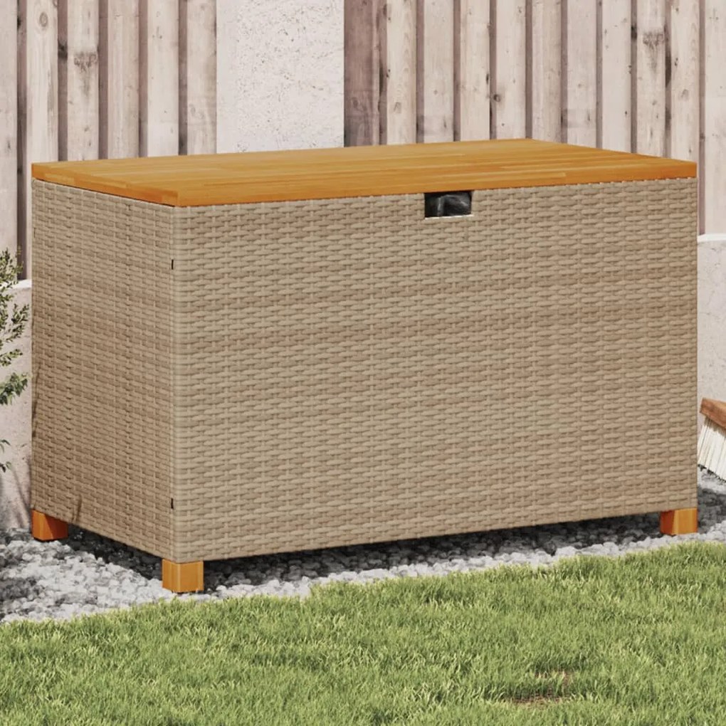 vidaXL bézs polyrattan és akácfa kerti tárolóláda 110 x 55 x 63 cm