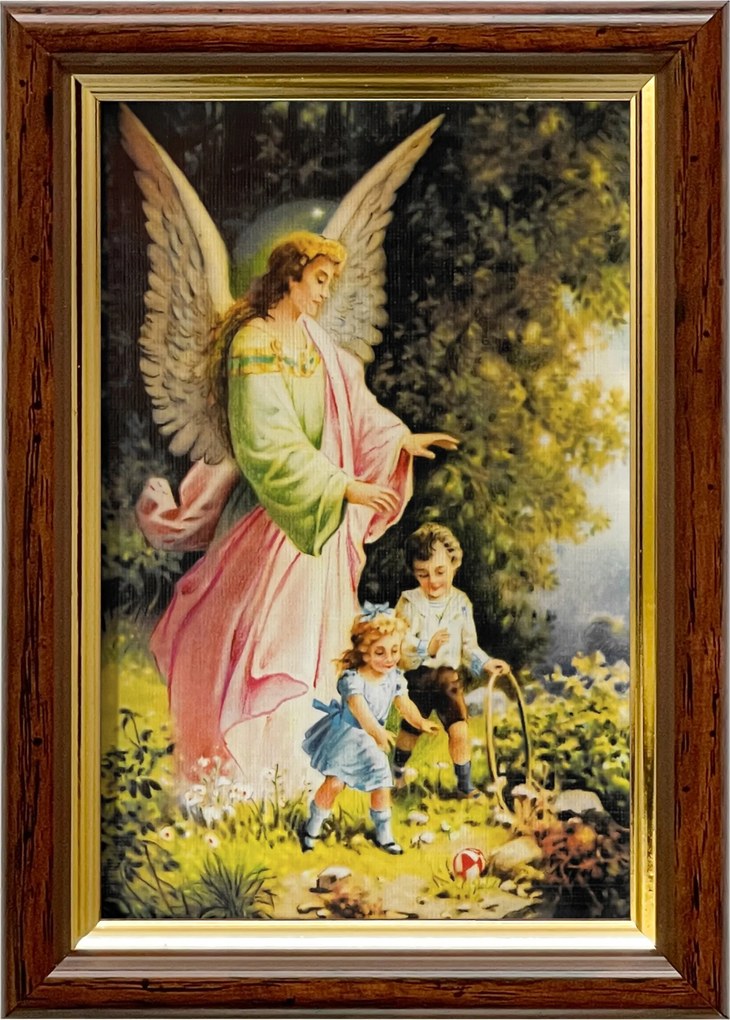 Vászonkép 18x13 Őrangyal Angyal Barna Arany Díszített Fa Keret