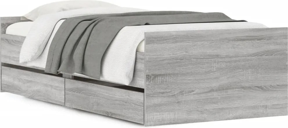 vidaXL szürke sonoma tölgy színű műfa ágykeret fiókokkal 100 x 200 cm