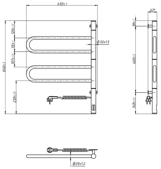 Elektromos törölközőszárító FOUETTE 128W/230V 64,6 cm IP44 fehér