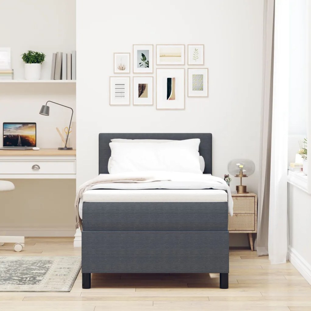 Box Spring Ágy Matrac Sötétszürke Egyszemélyes Kordbársony Textil