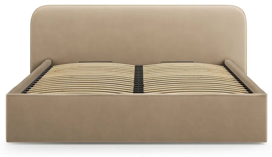 Szürkésbarna kárpitozott ágyneműtartós franciaágy ágyráccsal 140x200 cm Elizabeth – Micadoni