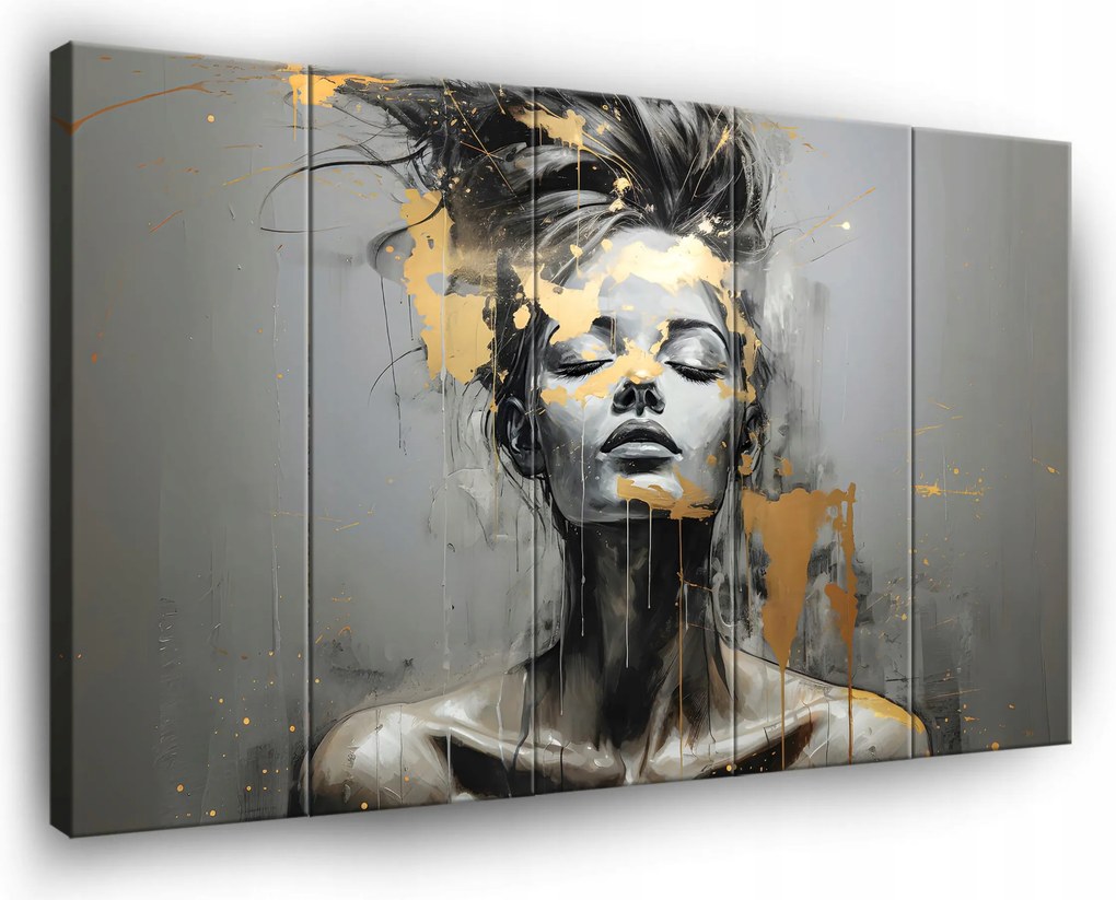Vászonkép Nő Szürke Arany Vászon Fal 5 Részes Hálószoba 150x100
