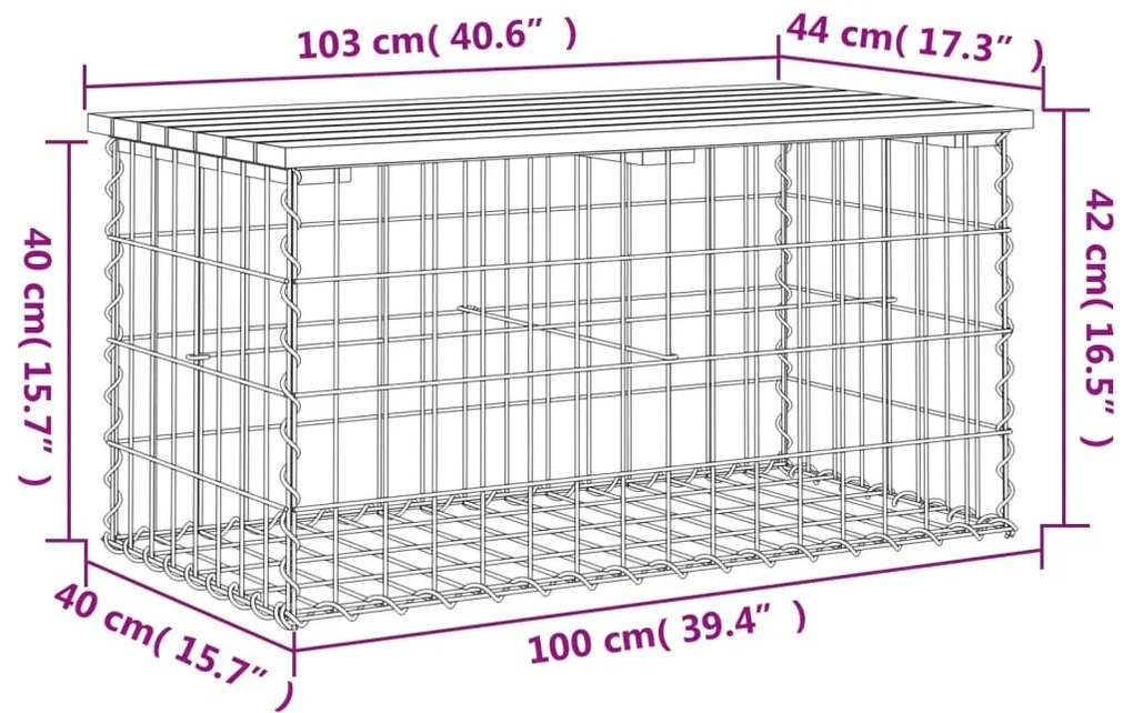 tömör duglászfenyő gabion kerti pad 103x44x42 cm