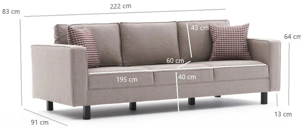3 személyes kanapé Kale Linen - Krém