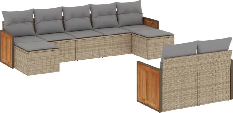 vidaXL 9 részes bézs polyrattan kerti ülőgarnitúra párnákkal