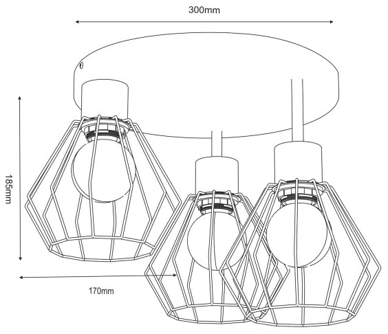 Mennyezeti lámpa PARKLA 3xE27/15W/230V fekete