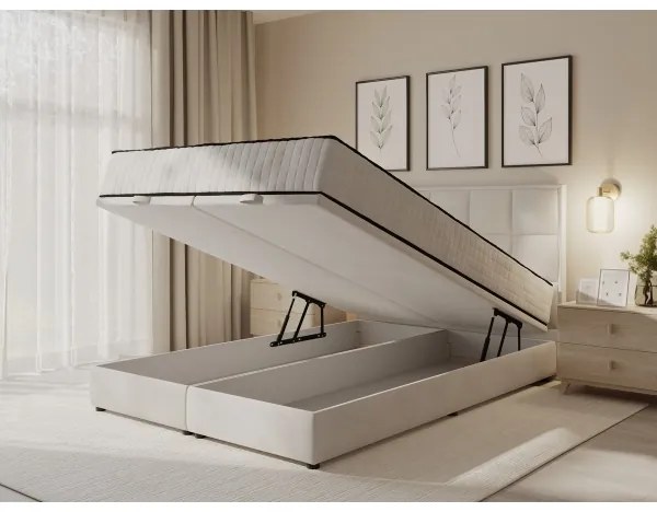 GRACE bézs kárpitozott franciaágy matracokkal és tárolóhellyel 160x200 cm