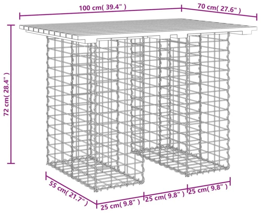 impregnált fenyőfa gabion kerti pad 100 x 70 x 72 cm