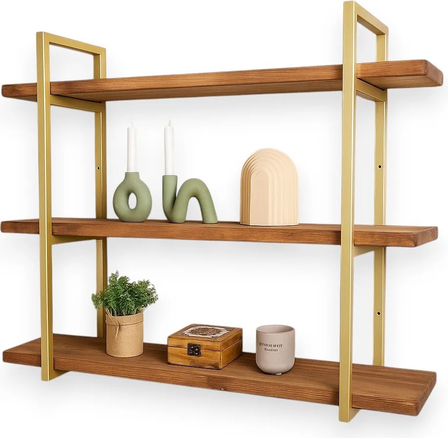 Fali polc Arany virágos fali könyvespolc 3 szintes 145cm