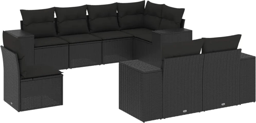 vidaXL 8 részes fekete polyrattan kerti ülőgarnitúra párnákkal