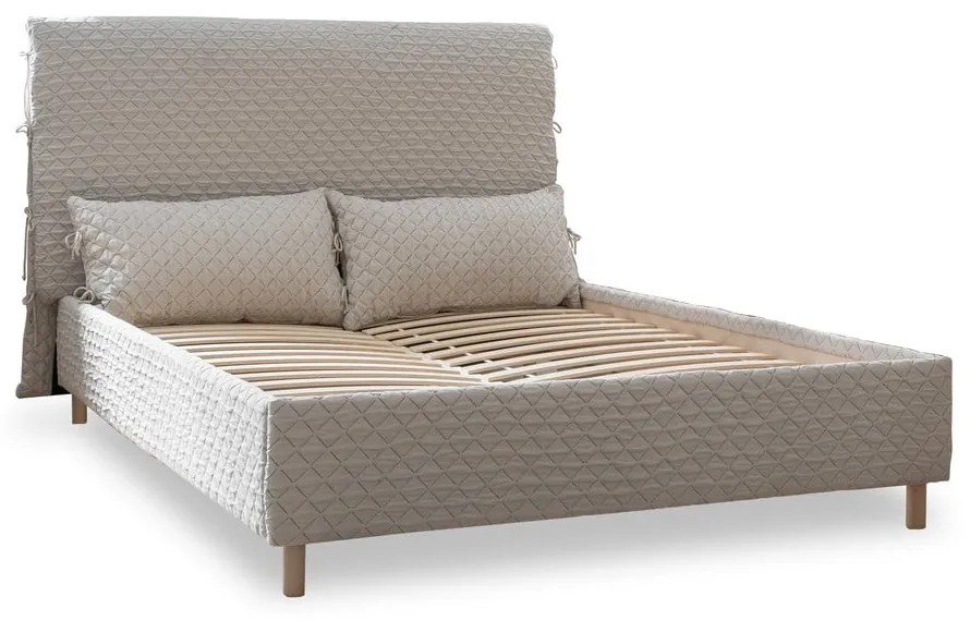 Bézs kárpitozott franciaágy ágyráccsal 160x200 cm Sleepy Luna – Miuform