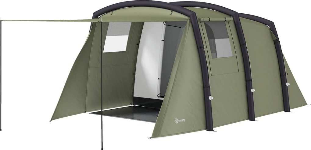 Outsunny felfújható családi alagútsátor 3–6 személy — glamping sátor előtetővel, hálós ablakokkal, hordtáskával, UPF50+, vízálló | Aosom