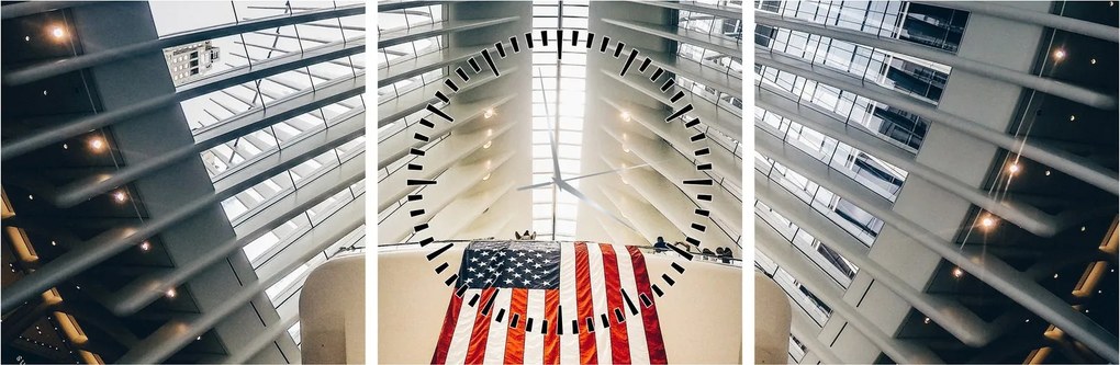 Építkezés az USA zászlóval képe (órával) (90x30 cm)