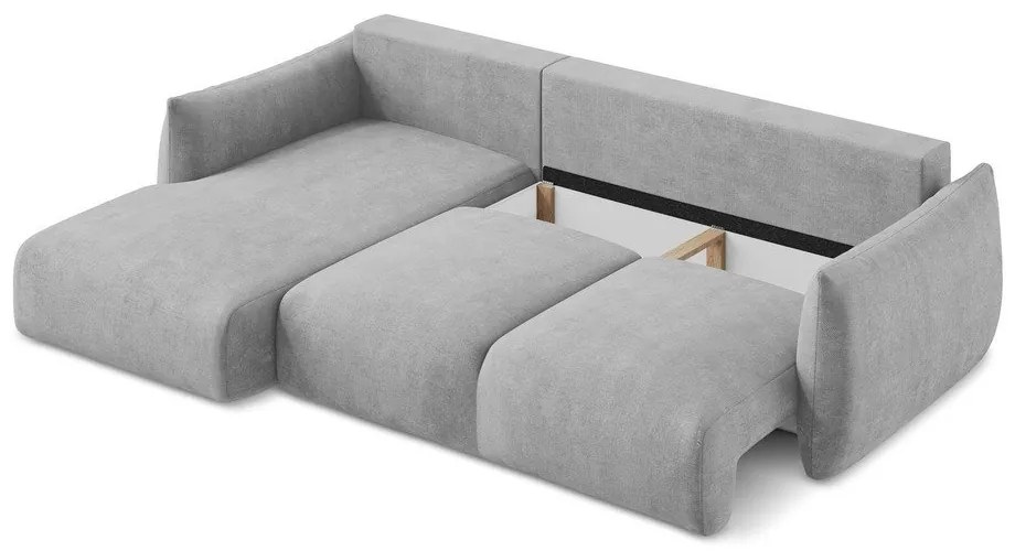 Világosszürke zsenília kinyitható sarokkanapé (bal oldali-heverő résszel) Leila – Makamii