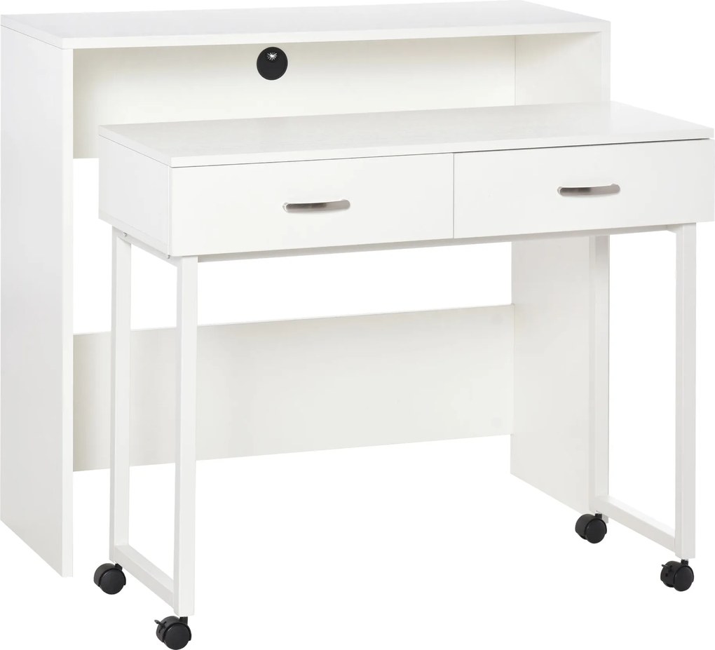 HOMCOM Összeépíthető Íróasztal 2 db Számítógép Asztallal Kerekekkel 2 Fiókkal irodai használatra 100x36x88 cm Fehér | Aosom