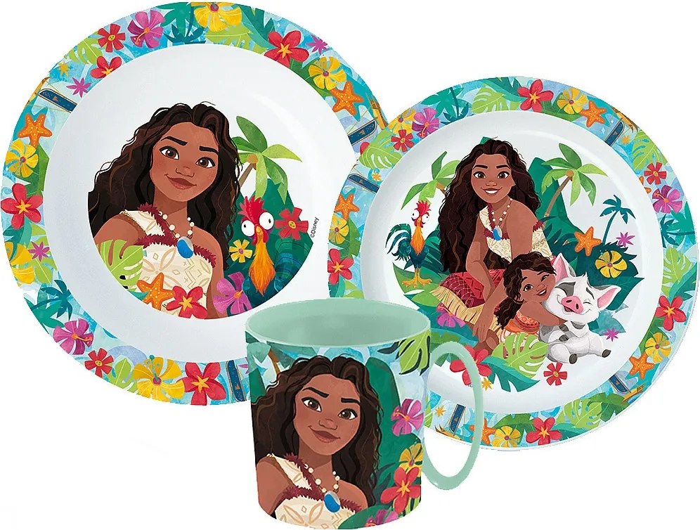 Disney Vaiana Lagoon étkészlet, micro műanyag szett bögrével 350 ml