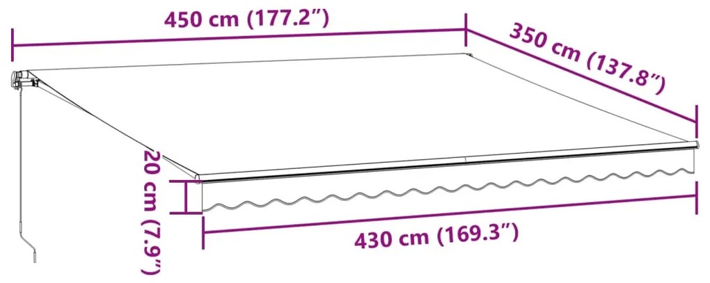 burgundi vörös kézzel kihúzható napellenző 450 x 350 cm