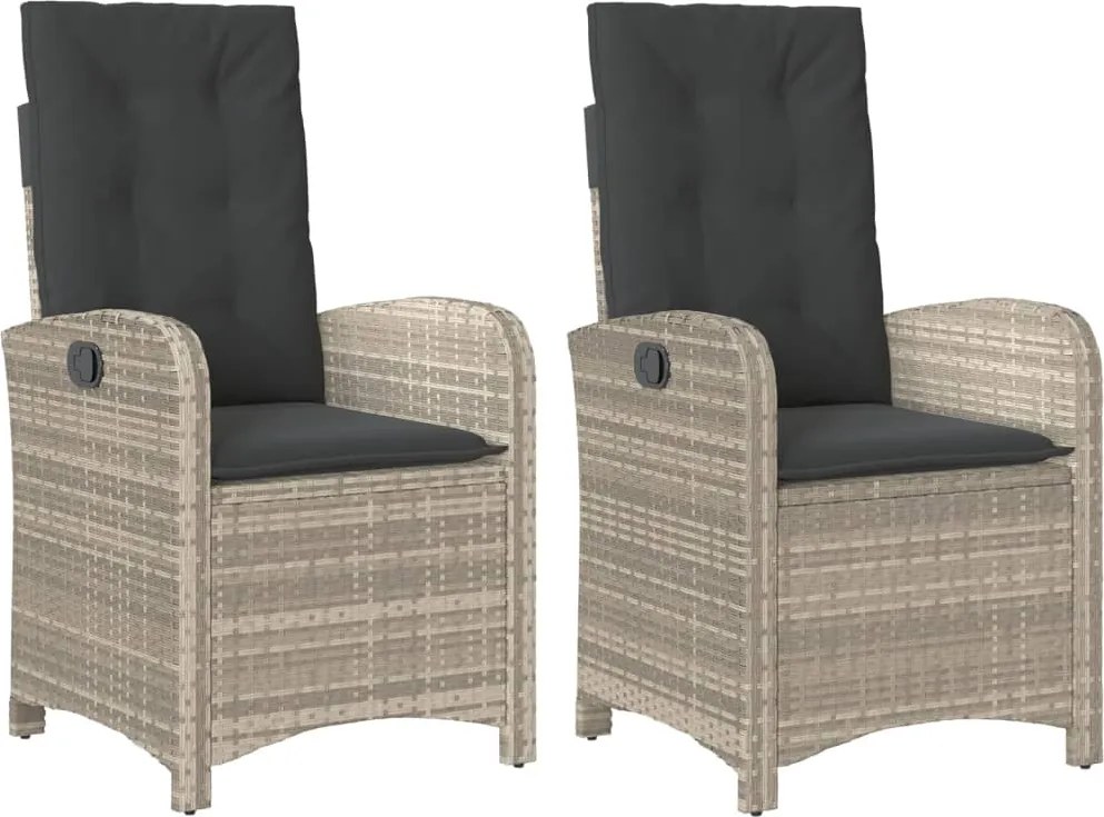 vidaXL 2 db világosszürke polyrattan dönthető kerti szék párnákkal