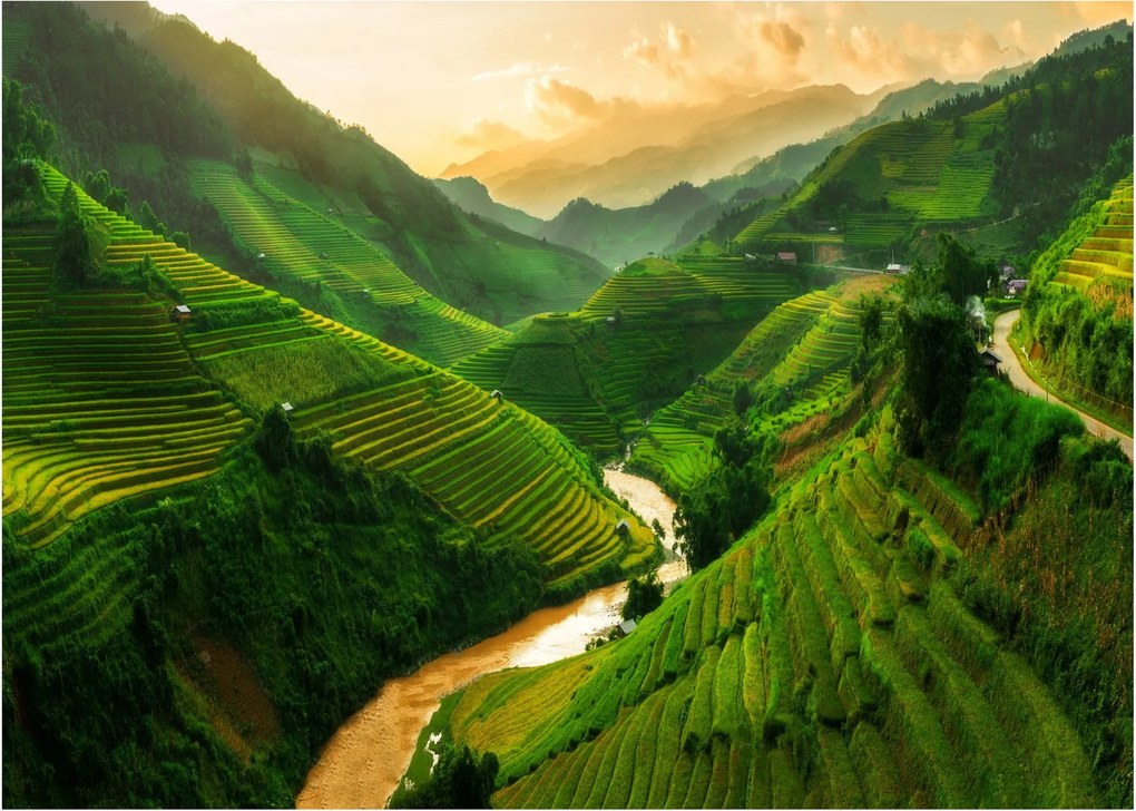 Üveg kép - Mu Cang Chai rizsteraszok (70x50 cm)