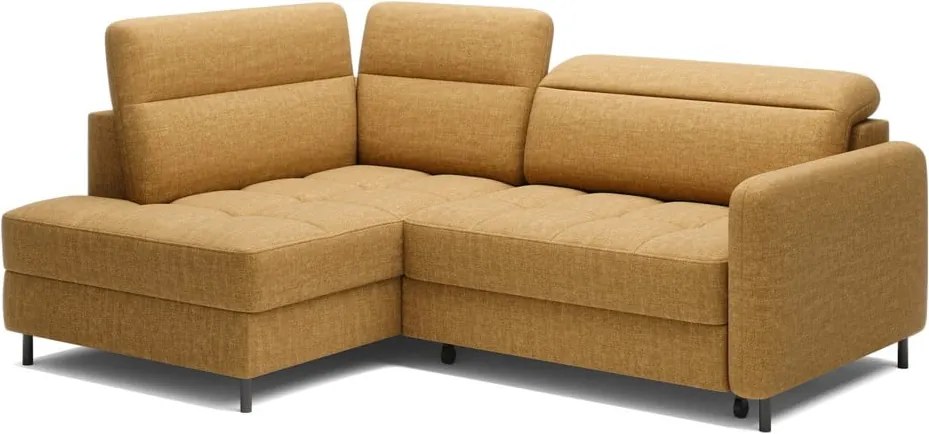 Sárga bársony kinyitható-tárolóhelyes sarokkanapé (bal oldali-L alakú) Barea – ELTAP