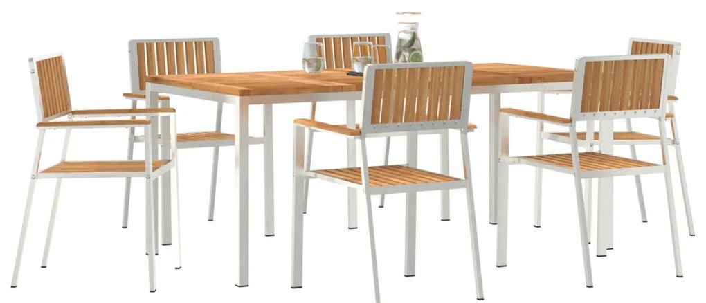 7 Részes Kerti Étkezőszett Tömör Fa Tíkfa, Kültéri Étkezőasztal 180x90x75 cm Tömör Fa Tíkfa, Összecsukható Kerti Székek 2 db Tömör Fa Tíkfa és Fém, Összecsukható Kerti Székek 4 db Tömör Fa Tíkfa és Fém