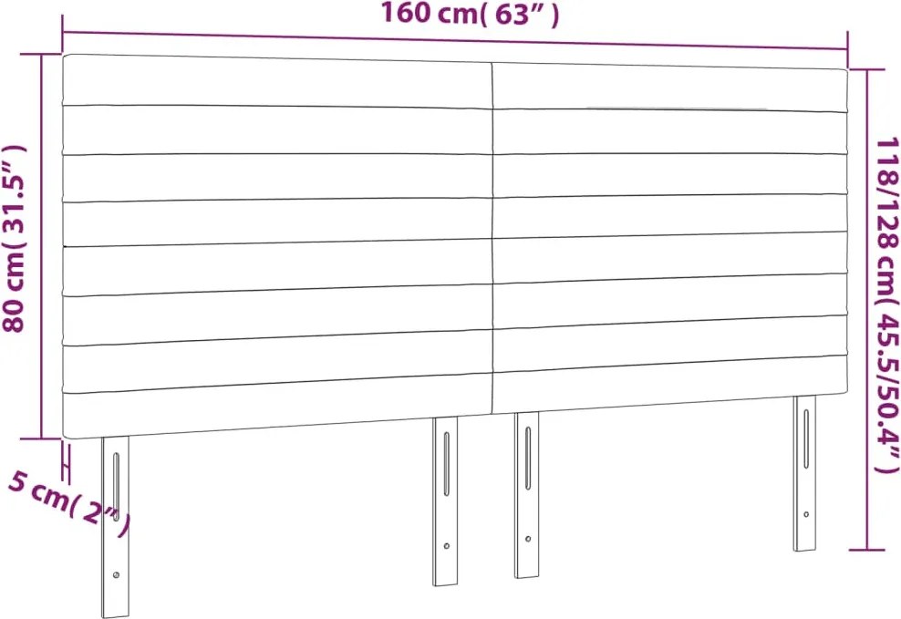 sötétbarna szövet LED-es fejtámla 160x5x118/128 cm
