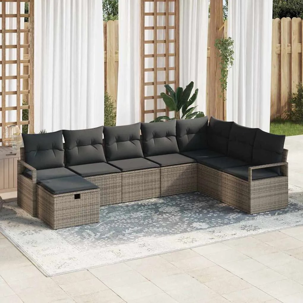 Kerti Kanapé Szett 8 pcs Szürke 287 x 177 x 85 cm Poli rattan