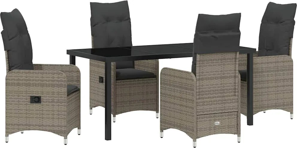 vidaXL Kert étkező szett párnával 5 pcs Szürke polirattan