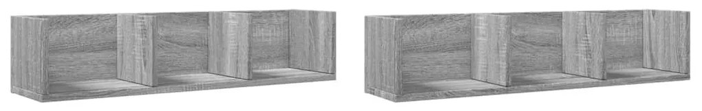 2 db szürke sonoma színű szerelt fa faliszekrény 75x18x16,5 cm