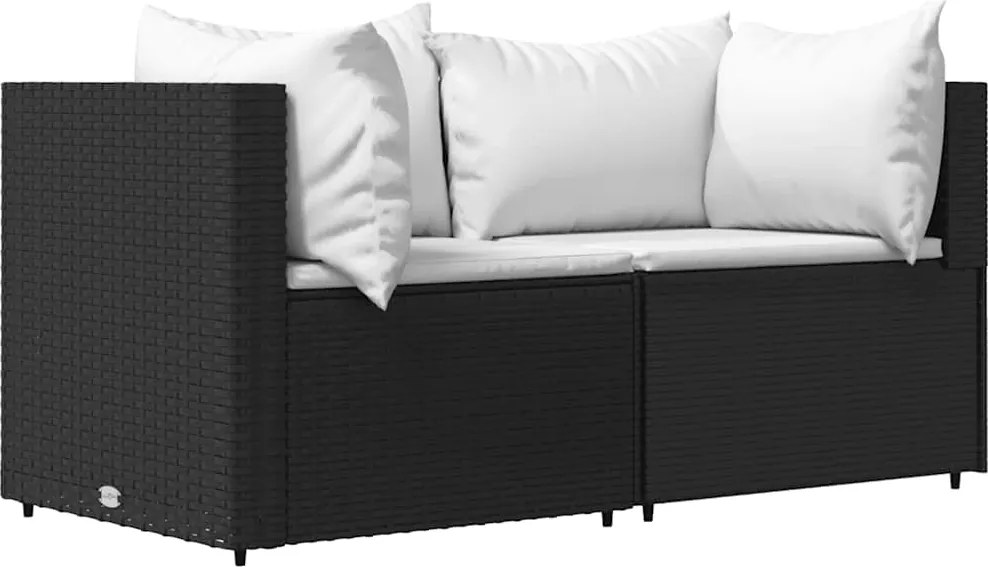 vidaXL 2 db fekete polyrattan kerti sarokkanapé párnákkal