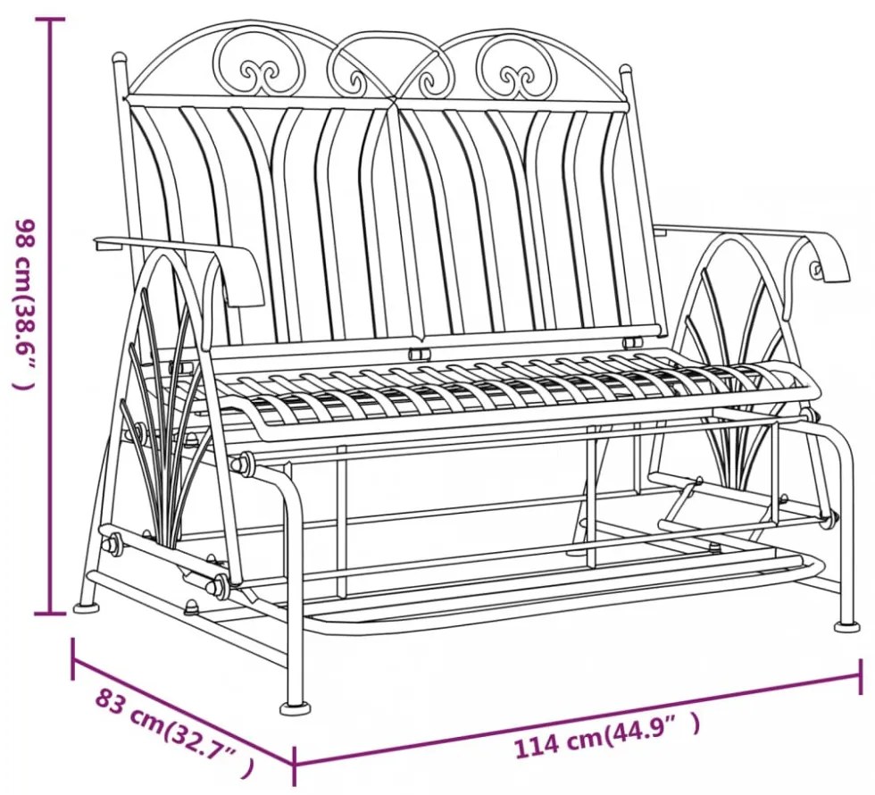 kétszemélyes fekete acél hintapad 114 cm