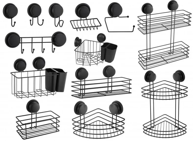 Erga Gavi, sarok fürdőszoba dupla polc, fekete, ERG-YKA-CH.GAVI-KN2-BLK