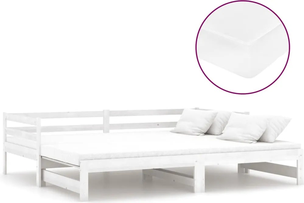 vidaXL fehér tömör fenyőfa kihúzható kanapéágy 2 x (90 x 200) cm