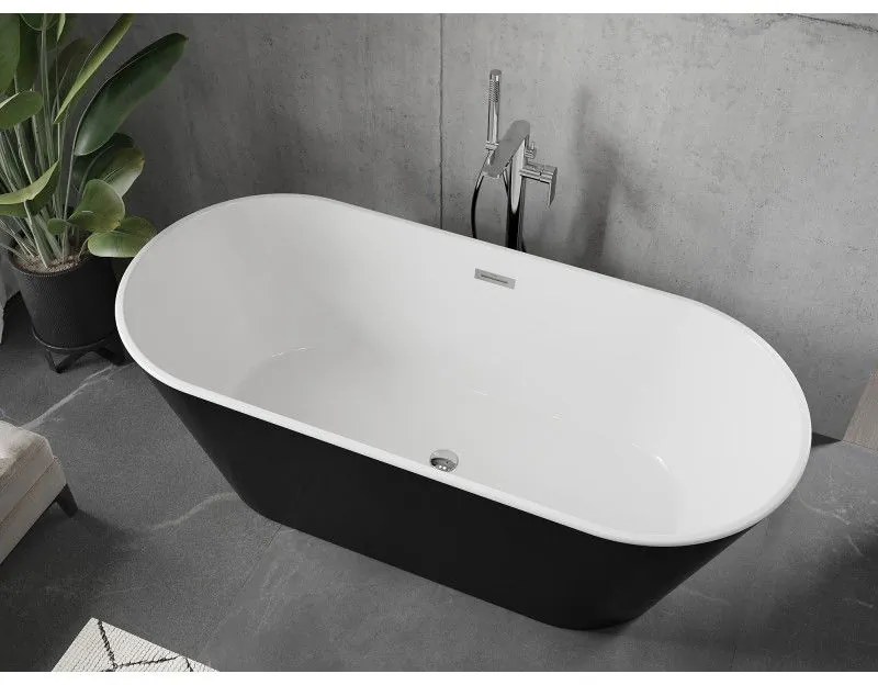 Mexen Flavia, szabadon álló kád 150 x 75 cm, fehér-fekete, króm túlfolyó, 54031507575-01