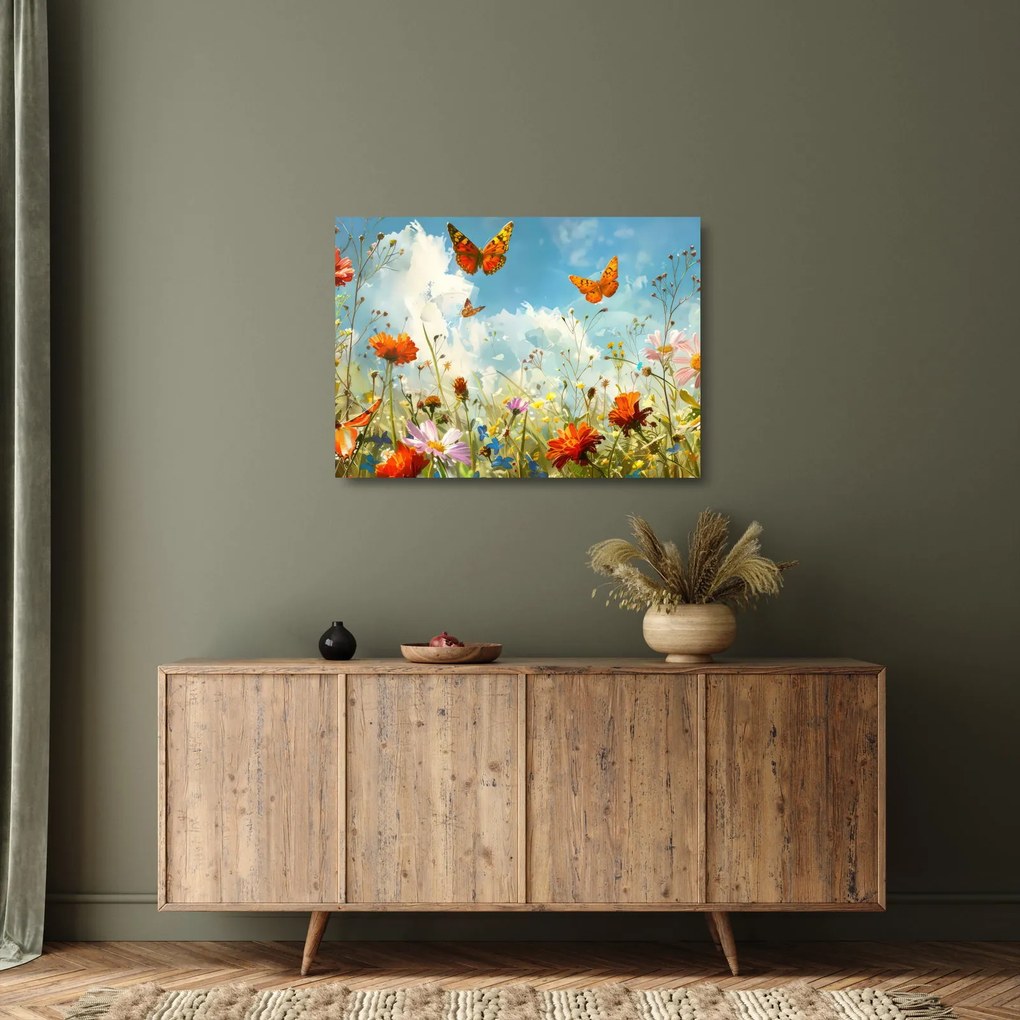 Üveg kép - Pillangók a nyári réten (70x50 cm)