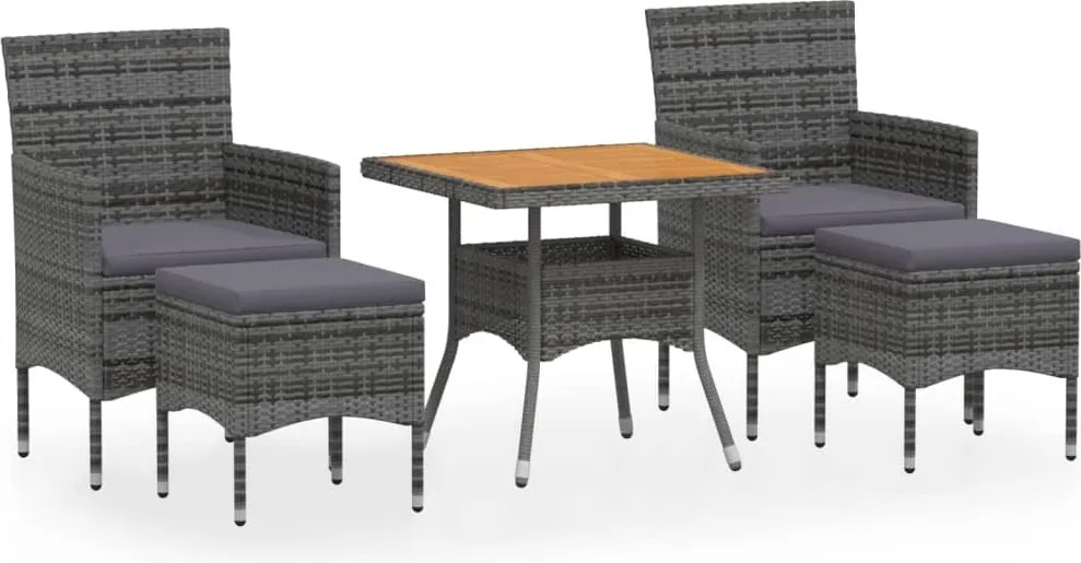 vidaXL 5 részes szürke polyrattan/tömör akácfa kerti étkezőgarnitúra