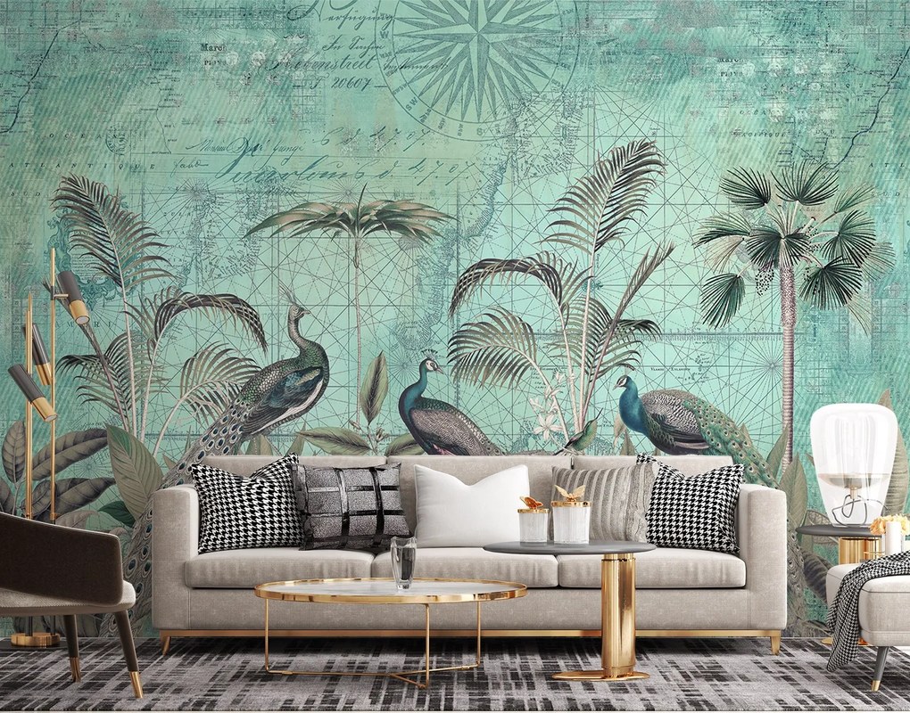Gario Fotótapéta Türkizkék pávak levelekben - Andrea Haase Anyag: Vlies, Méret: 250 x 175 cm