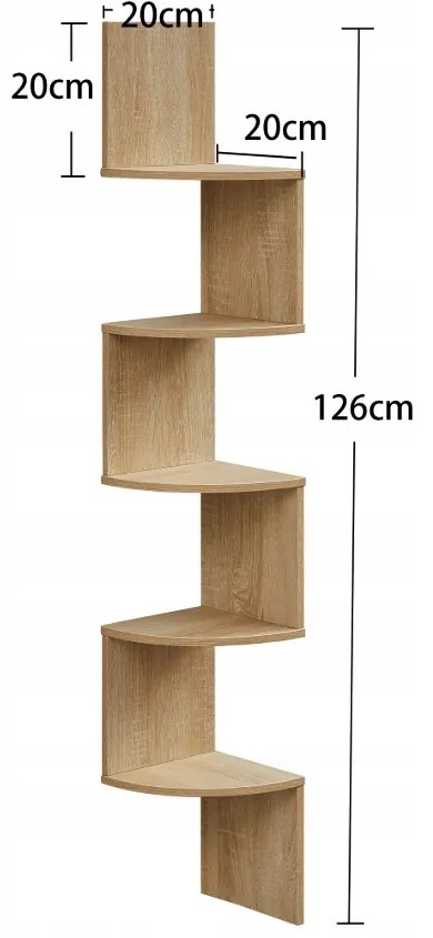 Fali sarokpolc ESTANT, 5 polc sonoma tölgy dekorban, 126x20cm