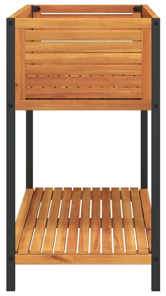 tömör akácfa és acél kerti virágtartó polccal 110 x 45 x 80 cm