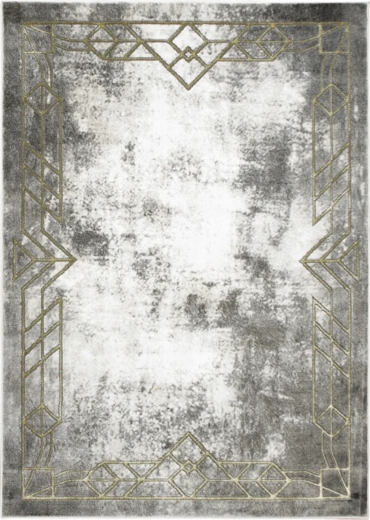 60x100 cm Puha Szőnyeg Szürke Arany Krém Kerettel