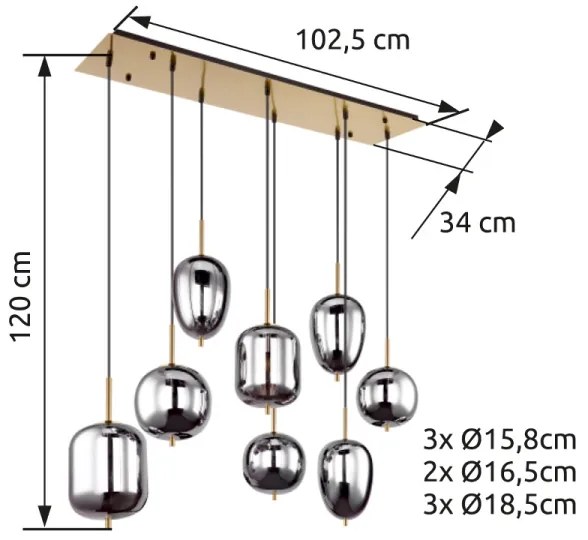Globo 15345-8MM - Csillár zsinóron BLACKY I 8xE14/40W/230V
