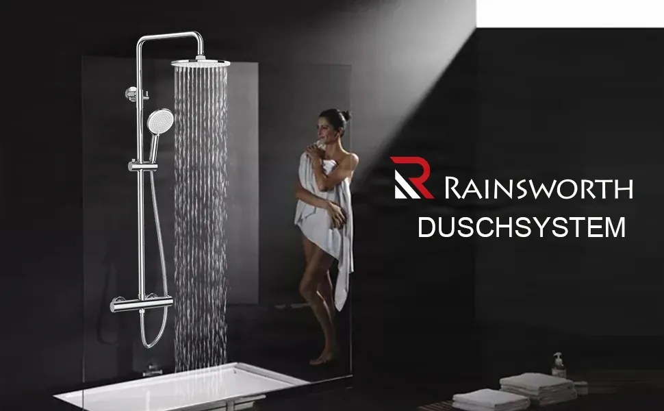 Termosztátos zuhanyrendszer ELITE EDITION BSE1603, 25 cm-es esőztető zuhanyfejjel, több színben, köztük króm és matt fekete kivitelben — Fekete